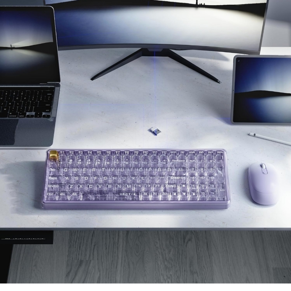 Purple wireless transparent Mechanical Keyboard and mouse set